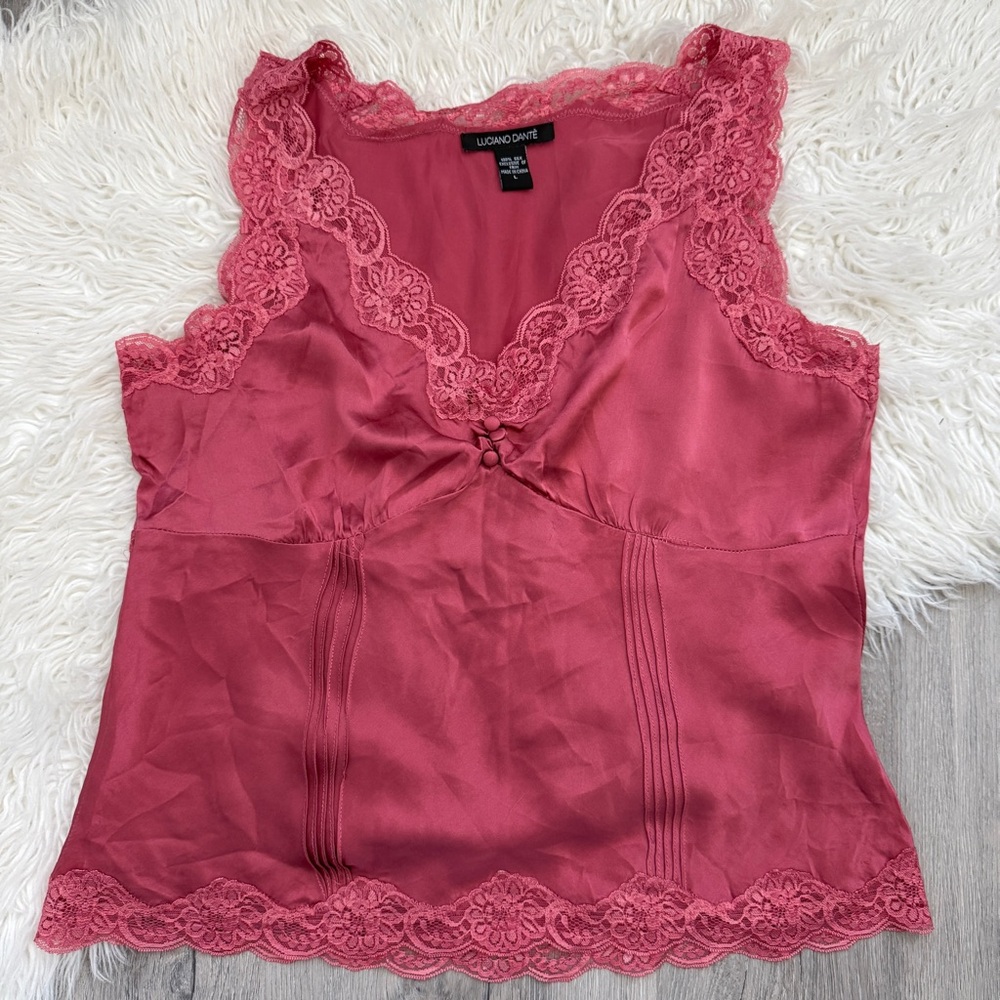 Vintage Pink Lace Trim Camisole Top – Luciano Dante 100% Silk